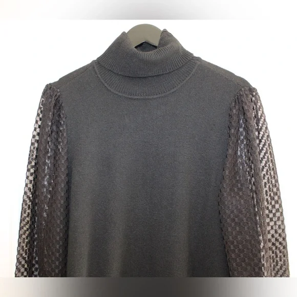 Marled black turtleneck with sheer sleeves (women’s XL) (NWT) - Picture 2 of 9